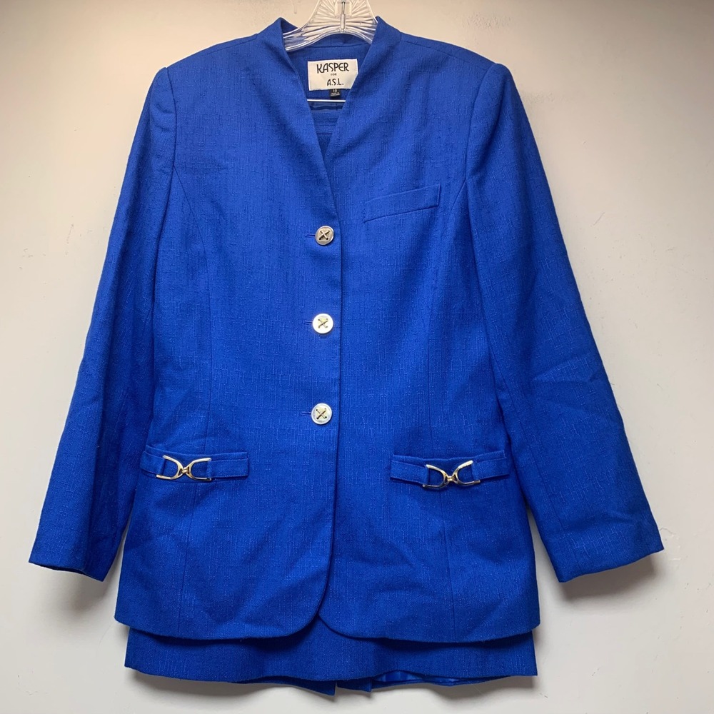 Kasper for ASL Skirt Suit Womens 10 Royal Blue Excellent Horsebit Blazer Set
